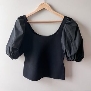 NWT Theory Glosse Puff-Sleeve Top - Black Size Medium